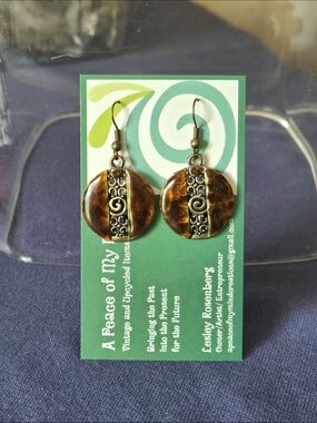 Vintage Turkish Drop Earrings Brown with Cut Out Design